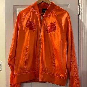 Orange Silky Bomber Jacket